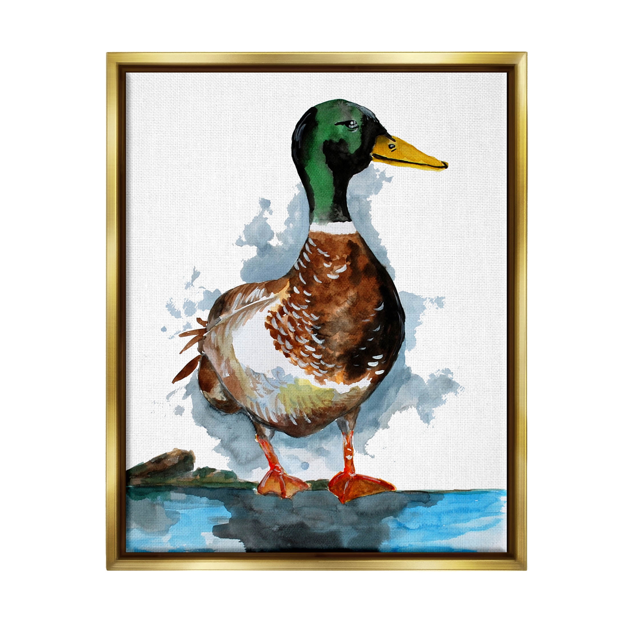 Mallard Duck Water's Edge Animals & Insects Graphic Art Metallic Gold Framed Art Print Wall Art