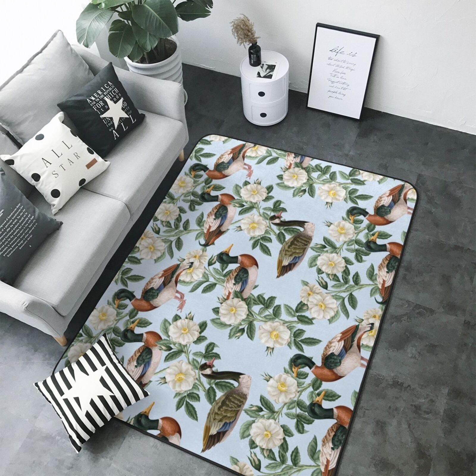 Mallard Ducks And Roses Area Rugs for Living Room Bedroom, 5x7 Soft ...