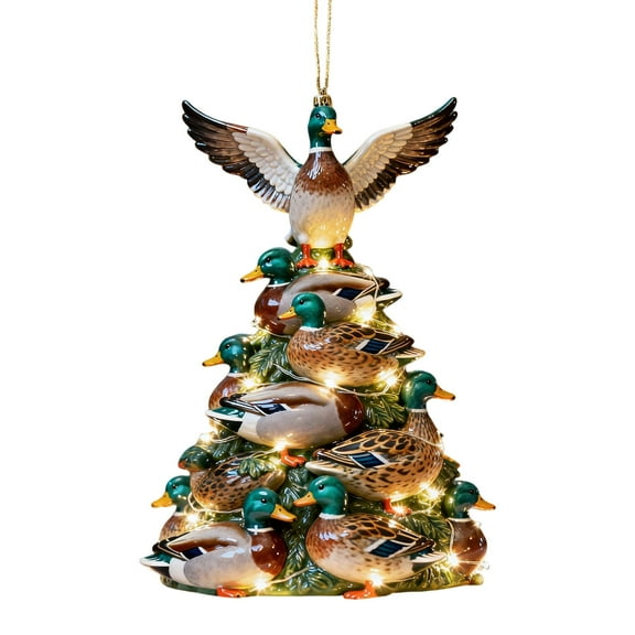 Mallard Ducks Christmas Tree Ornament With Hand-Painted Design, Acrylic Material And Hanging Loop For Tree, Gift And Holiday Decor 4X3X1In 0.1Lb