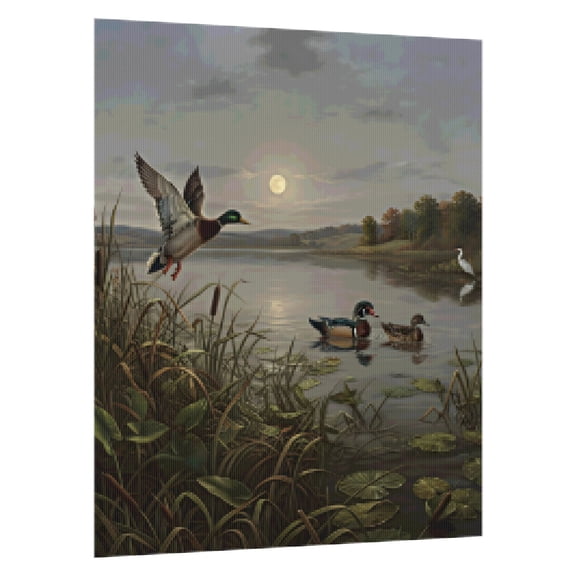 Mallard Ducks Farmhous Diamond Art Kits for Adults Beginners, Countryside Wildlife Pond Diamond Painting Kits Full Round Drill DIY, 5D Painting Dot Gem Art for Home Wall Decor 12"x16"