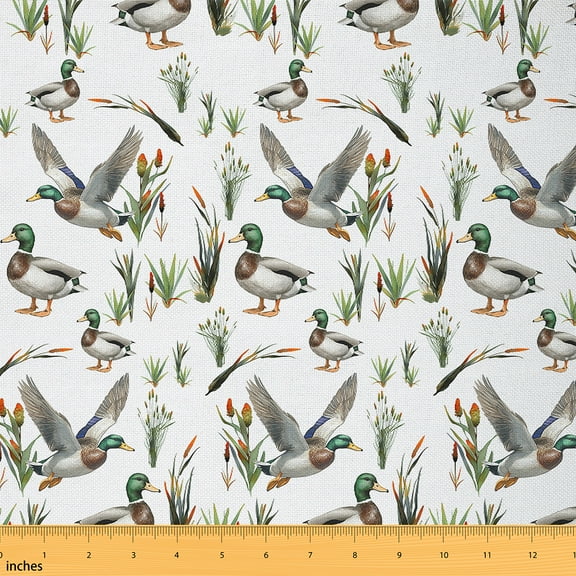 Mallard Fabric By The Yard,Wild Animal Duck Upholstery Fabric,Hunting Wildlife Flying Decorative Fabric,Rustic Farmhouse Nature Indoor Outdoor Fabric for Quilting Sewing,1 Yard