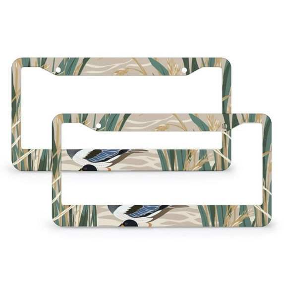 Mallard in The Reeds License Plate Cover 2 Pcs Set Duck Mallard Wild Bird License Plate Cover License Plate Novelty License Plate Frame Stainless Aluminum License Plate Frames