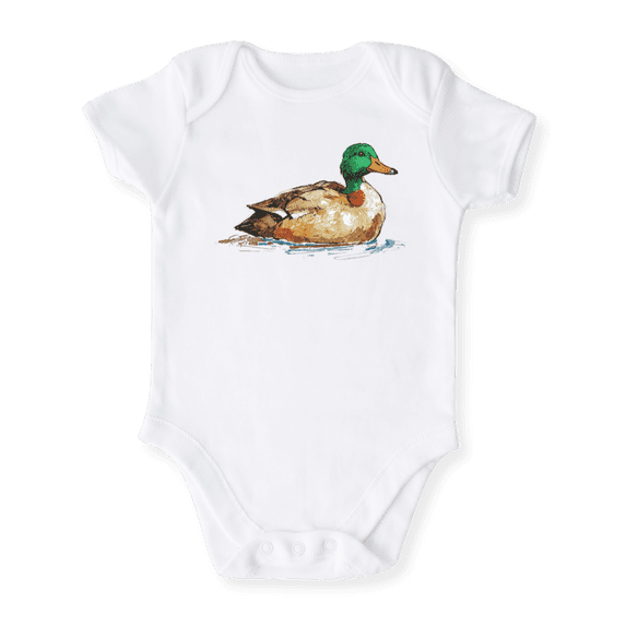 Mallard Wild Duck Baby Bodysuit, Newborn Outfit, Baby Clothes, Gift for Children 0-3m White