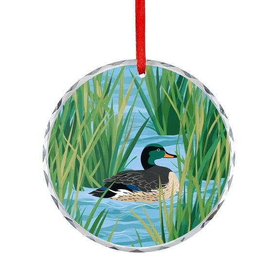 Mallard in The Reeds Ornament Duck Mallard Wild Bird Glass Round Ornaments Xmas Decor Indoor Home Holiday Party Gifts for Family Couples Friends
