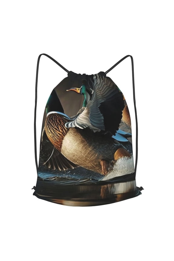 Mallards Duck Cool Hunting Drawstring Backpack Gym String Bag Sports Sackpack Cinch Sack, Small