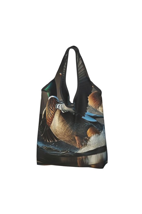 Mallards Duck Cool Hunting Reusable Grocery Bags Shopping Totes Foldable Washable Pouch Handbag Storage Bag