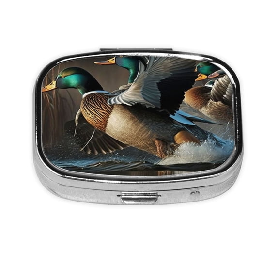 Mallards Duck Cool Hunting Square Pill Box 2 Compartment Pill Case Medicine Organizer Decorative Gift for Purse Pocket