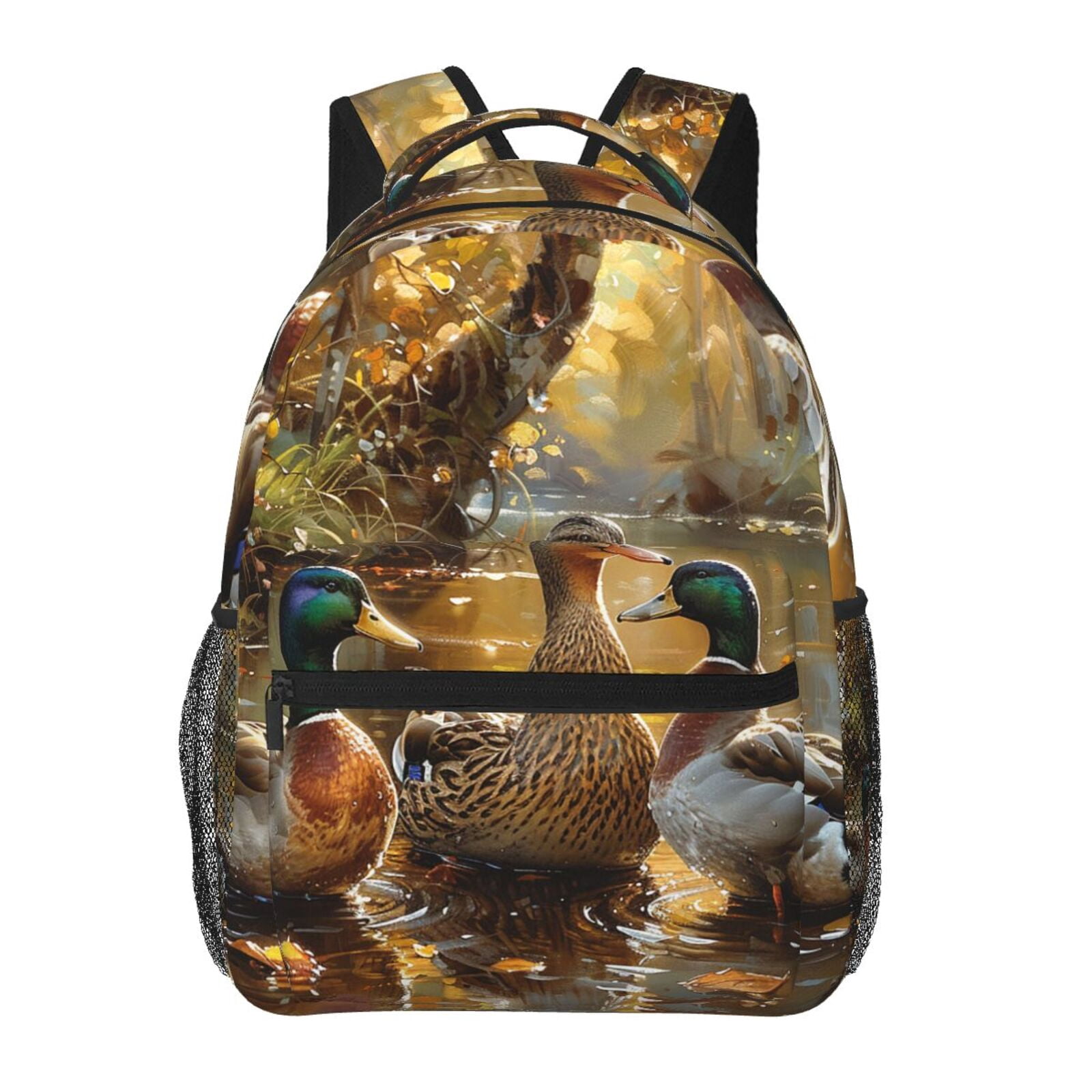 Mallards Duck Cute Hunting Art Backpack Casual College Bag Zipper ...