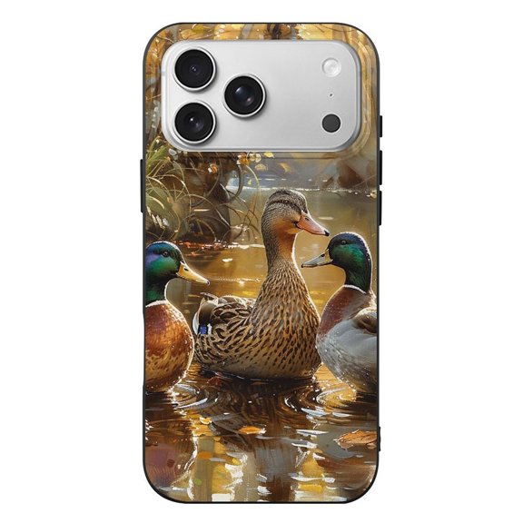 Mallards Duck Cute Hunting Art Black TPU Case for iPhone 17 Pro Max Slim Shockproof Protective Phone Cover