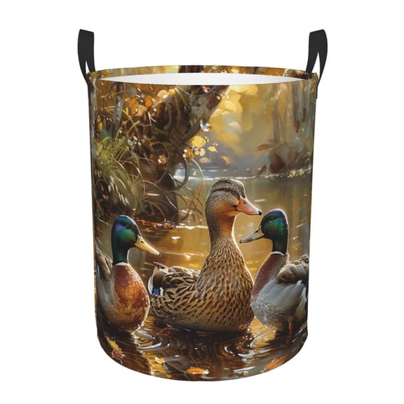 Mallards Duck Cute Hunting Art Foldable Laundry Hamper with Handle Storage Basket for Clothes Toys & Organizing