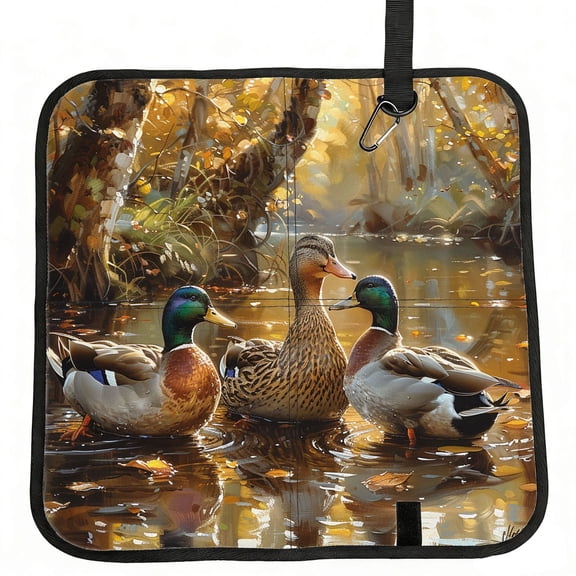 Mallards Duck Cute Hunting Art Foldable Seat Cushion for Bleachers, Stadium Seats, Camping & Outdoor Events, Portable Lightweight Pad with Carabiner