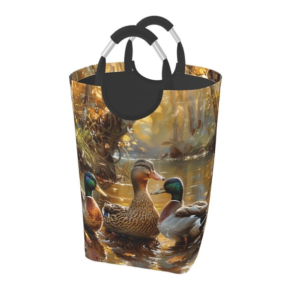 Mallards Duck Cute Hunting Art Laundry Bag with Handle - Foldable Dirty Clothes Hamper Collapsible Storage Bin