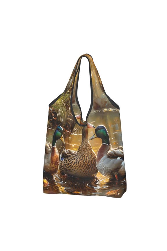 Mallards Duck Cute Hunting Art Reusable Grocery Bags Shopping Totes Foldable Washable Pouch Handbag Storage Bag