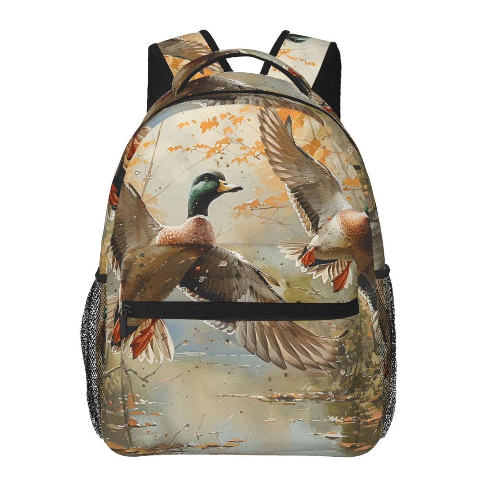 Mallards Duck Cute Hunting Vintage Backpack Casual College Bag Zipper ...