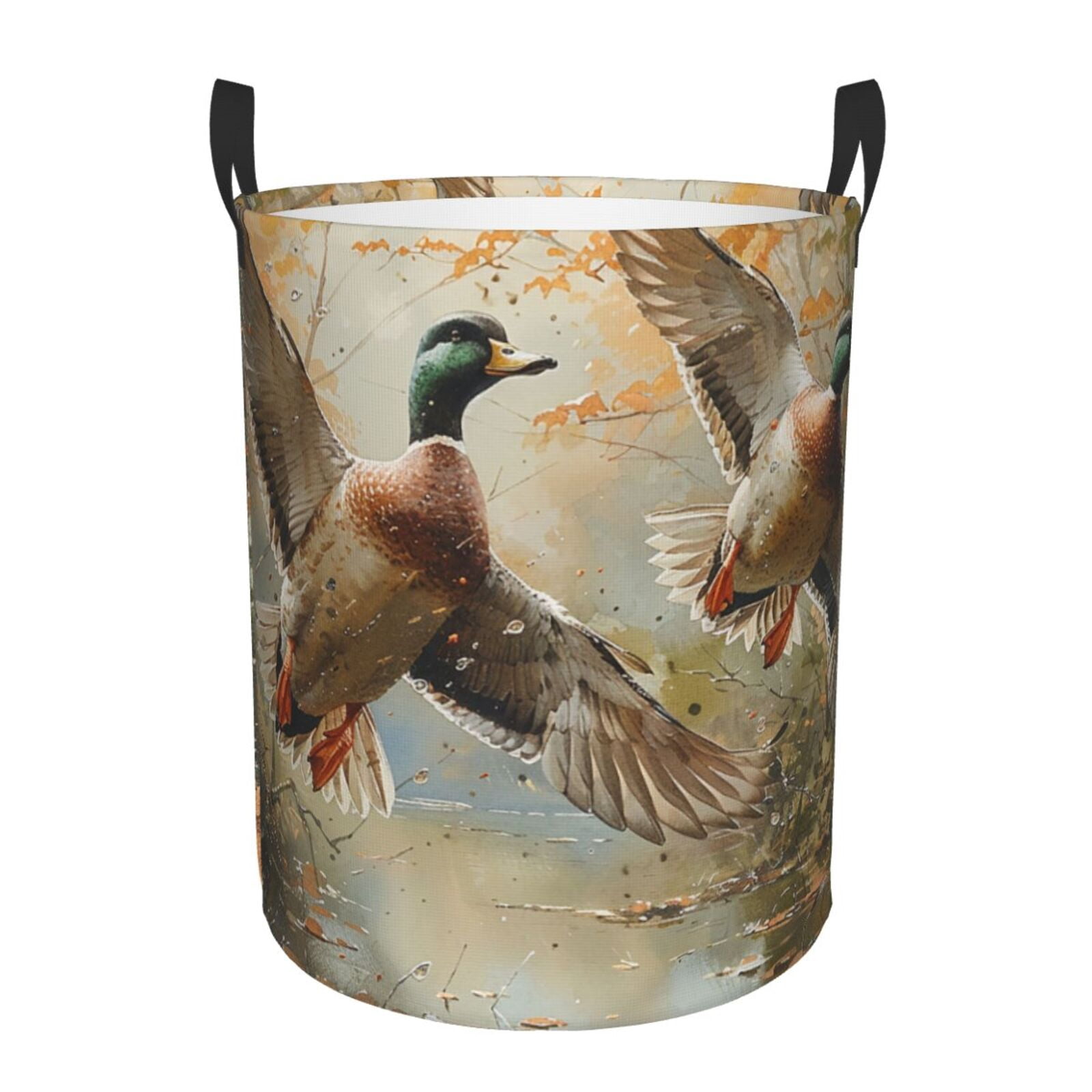 Mallards Duck Cute Hunting Vintage Foldable Laundry Hamper with Handle Storage Basket for Clothes Toys & Organizing