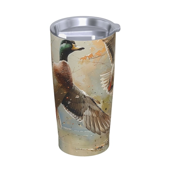Mallards Duck Cute Hunting Vintage Stainless Steel Tumbler with Lid and Straw 20oz Vacuum Insulated Travel Mug for Hot & Cold Drinks Coffee Wine Water Cup