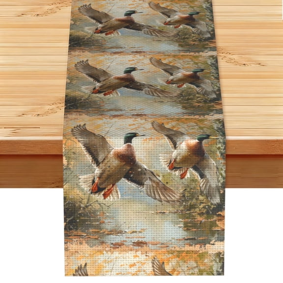 Mallards Duck Cute Hunting Vintage Table Runner 13x72 Inch for Dining Table Kitchen Wedding Party Decor Fireplace Mantle
