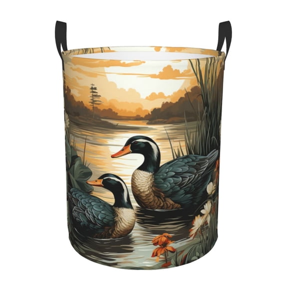 Mallards Duck Hunting Art Vintage Foldable Laundry Hamper with Handle Storage Basket for Clothes Toys & Organizing