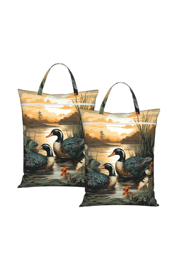 Mallards Duck Hunting Art Vintage Travel Dirty Laundry Bag 2PCS , Portable Hanging Storage Bag for Gym Camping Beach Business Trips