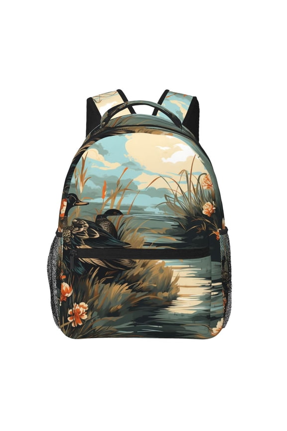 Mallards Duck Hunting Graphic Backpack Casual College Bag Zipper Laptop Daypack Hiking Rucksack Travel