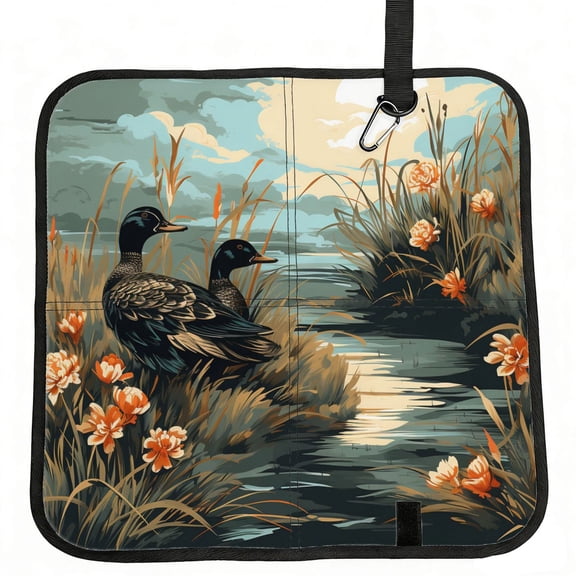 Mallards Duck Hunting Graphic Foldable Seat Cushion for Bleachers, Stadium Seats, Camping & Outdoor Events, Portable Lightweight Pad with Carabiner
