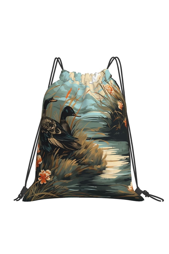 Mallards Duck Hunting Graphic Large Drawstring Backpack Casual Cinch Sack Bag Backpack for Sports Hiking Travel Gym