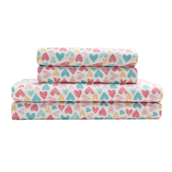 Mallary By Matthew Kids Super Soft 100% Microfiber Print Sheet, Watercolor Hearts Print, Queen