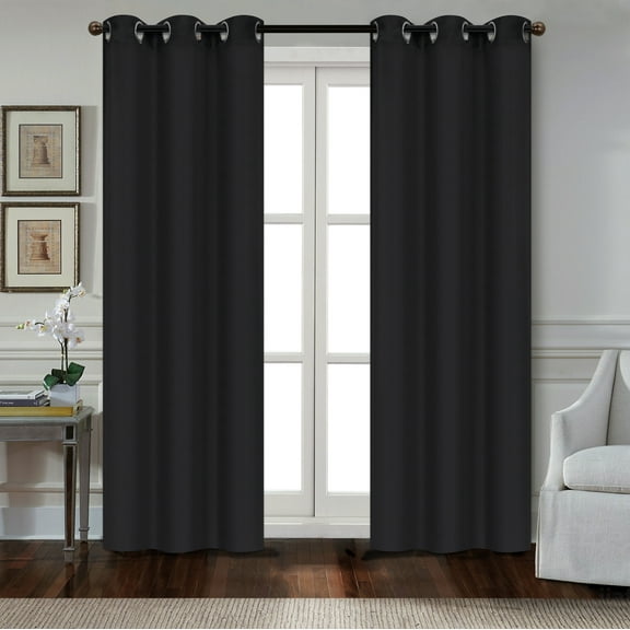 MallenHome Room Darkening and Thermal Insulated Blackout Grommet Window Curtain for Living Room and Bedroom Dark 40" x 84", 2 Panels, Black Color