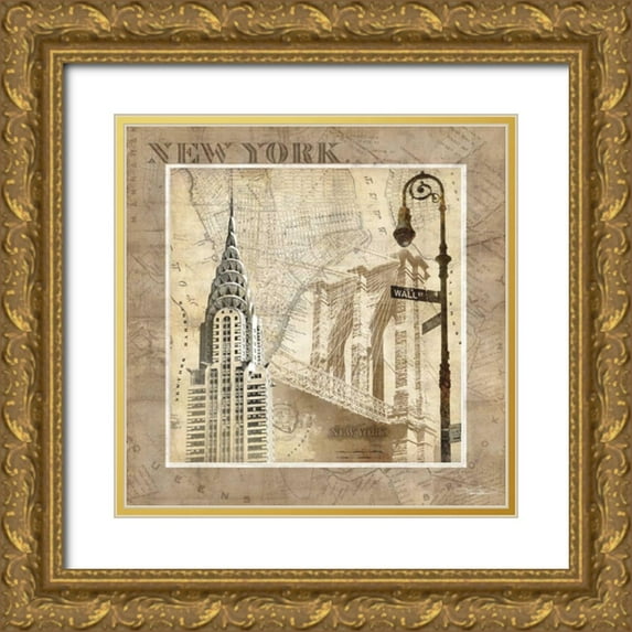 Mallett, Keith 12x12 Gold Ornate Wood Framed with Double Matting Museum Art Print Titled - New York Serenade