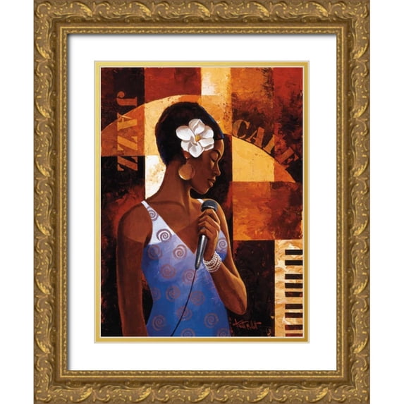 Mallett, Keith 15x18 Gold Ornate Wood Framed with Double Matting Museum Art Print Titled - Jazz Cafe