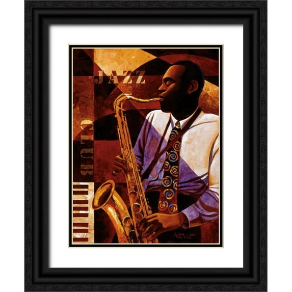 Mallett, Keith 25x32 Black Ornate Wood Framed with Double Matting Museum Art Print Titled - Jazz Club