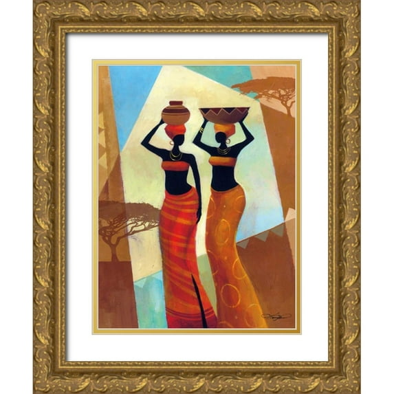 Mallett, Keith 25x32 Gold Ornate Wood Framed with Double Matting Museum Art Print Titled - Sisters