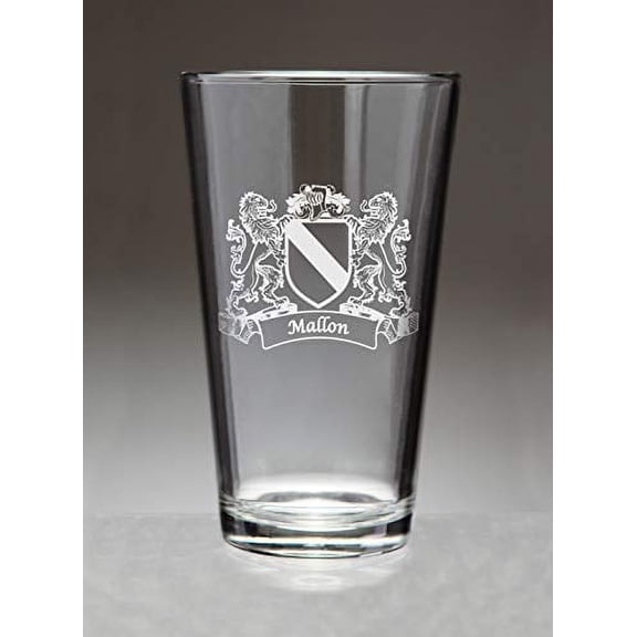 Mallon Irish Coat of Arms Lions Pint Glasses (Sand Etched)