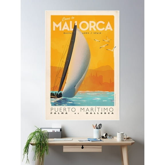 Mallorca Vintage Travel Poster - Puerto MarãTimo Palma Poster Wall Art, Modern Wall Decor For Living Room Bedroom, 8x12 UNFRAMED
