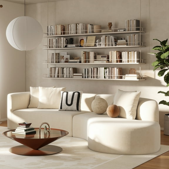 Mallory 134.5" Sofa-in-a-Box RAF Curved Sectional Sofa in Light Beige Chenille