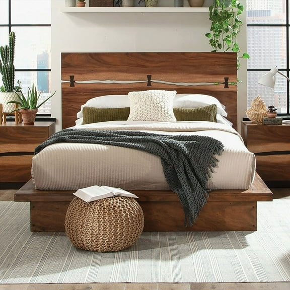 Mallory | Smokey Walnut Eastern King Platform Bed - Natural Craftsmanship