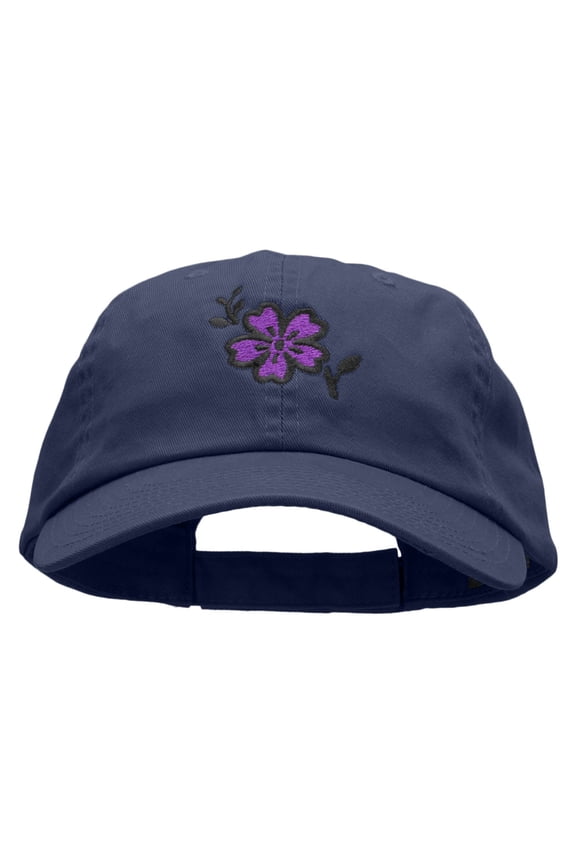 Mallow Flower Embroidered Low Profile Dyed Cotton Twill Cap - Navy OSFM