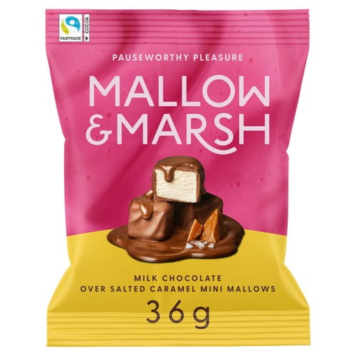 Mallow & Marsh Milk Chocolate over Salted Caramel Mini Mallows 36g, British Import (Pack of 3)