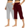 thumbnail image 1 of 2 Pack Pull on Capris for Women Polyester Stretch Yoga Capris with Pockets Ladies Cropped Pant Leg Cut Casual Summer Lightweight Seamless High Waisted Crop Pants, 1 of 9