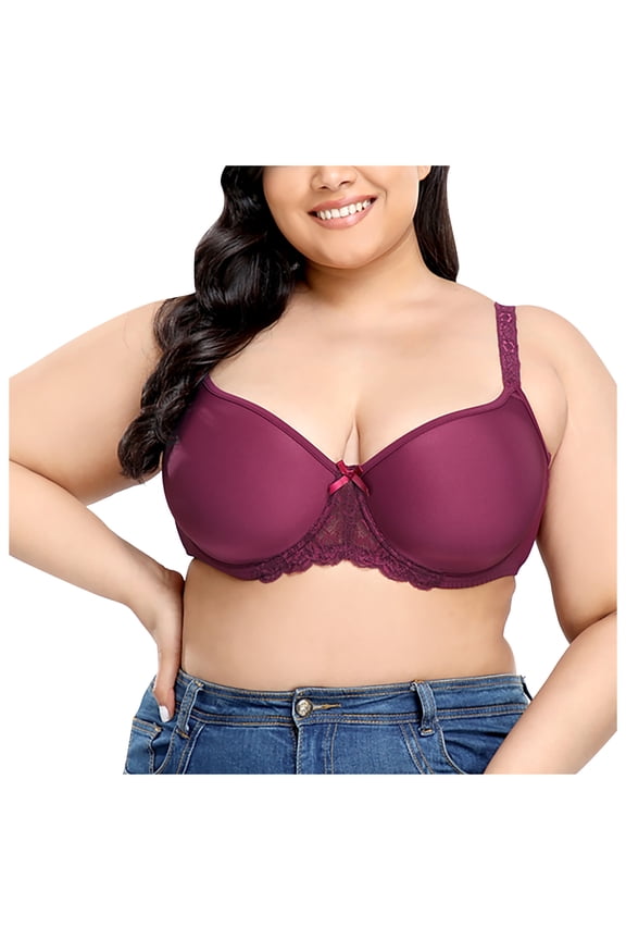 Athletic Sports Bra Women Plus Size Seamless Push Up Lace Sports Bra Comfortable Bras Underwear V-Neck Back-Smoothing Bra Feature Hook and Eye Closure Training Bra Style Y-623 , Red-d 40C