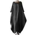 thumbnail image 1 of Boho Dresses for Women 2024 Summer Casual Cotton Linen Loose Short Sleeve Round Neck Solid Dress Plus Size Polyester Fabric Wear-to-Work Cocktail Dress Style-120 Black 4XL, 1 of 3