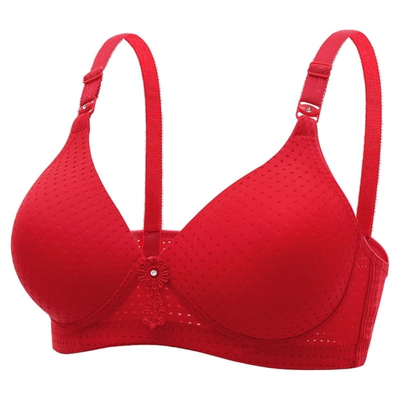 Mallwal Bra and Panty Set Women Comfortable Breathable Bra Underwear No Underwire V-Neck Seamless Bra Feature Hook and Eye Closure Soft Bra Style Y-393 , Red L