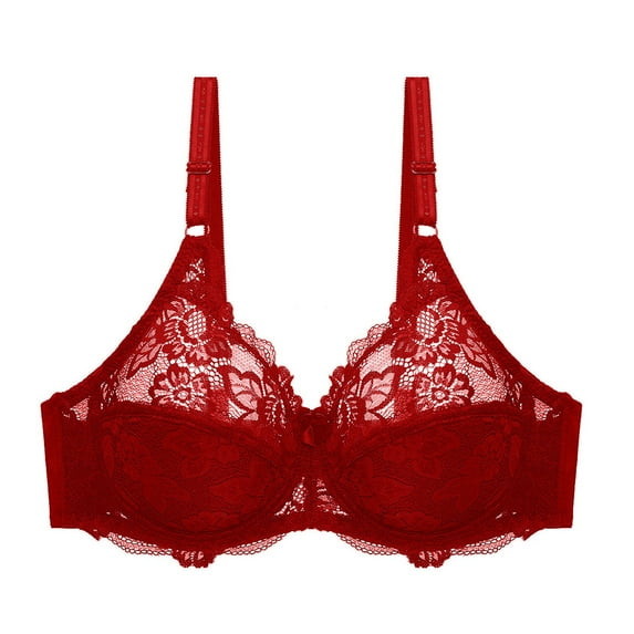 Bralettes for Women Lace Lace with Steel Solid Color Double Breasted Push Up Bra V-Neck Pullover Bra Feature Hook and Eye Closure Full-Figure Bra Style Y-342 , Red S