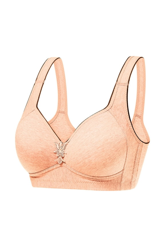 Bras for Elderly Women Bra Wire-Free Underwear Pullover Bra Everyday Bras V-Neck Back-Smoothing Bra Feature Hook and Eye Closure Training Bra Style Y-463 , Khaki M