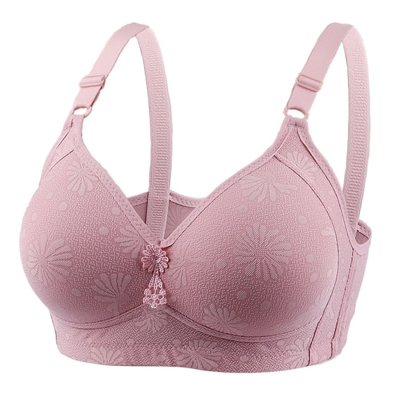 Bras No Underwire Women Comfortable Breathable Bra Underwear No Underwire V-Neck Seamless Bra Feature Hook and Eye Closure T-Shirt Bra Style Y-394 , Pink-a M