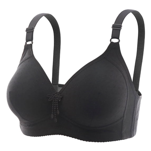Bras for Women No Underwire Push Up Embroidered Glossy Comfortable Breathable Bra Underwear No Underwire V-Neck Full-Coverage Bra Feature Hook and Eye Closure Nursing Bra Style Y-391 , Black L
