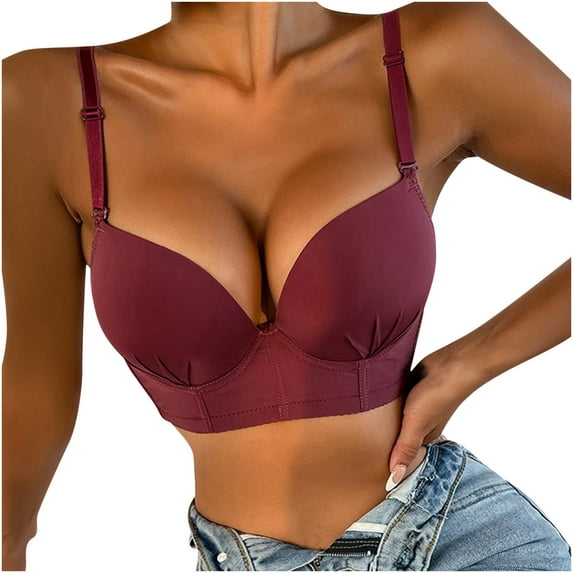 Bras for Women Wireless Woman Breast-Receiving Bra Without Underwire Vest Lingerie Underwear V-Neck Back-Smoothing Bra Feature Hook and Eye Closure Longline Bra Style Y-100 , Red-d L