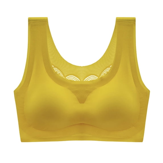 Bras for Women Wirefree No Underwire Bra Feature V-Neck No Underwire Bra Style W-1686 Hook and Eye Closure Sports Bra Tank Tops Yellow 4XL