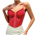 thumbnail image 1 of Bustier Tops for Women Ruched Sleeveless Corset Shapewear Spaghetti Straps Crop Tops Front Hook and Eye Closure Waist Cinchers Floral Lace Renaissance Corset for Night Out Red, 1 of 8