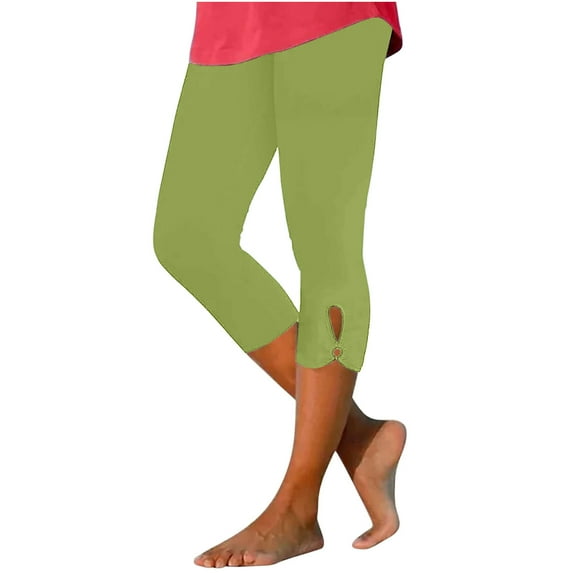 Capris Leggings for Women Polyester High Waist Capris Pants Solid Stretch Slim Leg Cropped Pants Soft Women's Skinny Yoga Leggings Green l